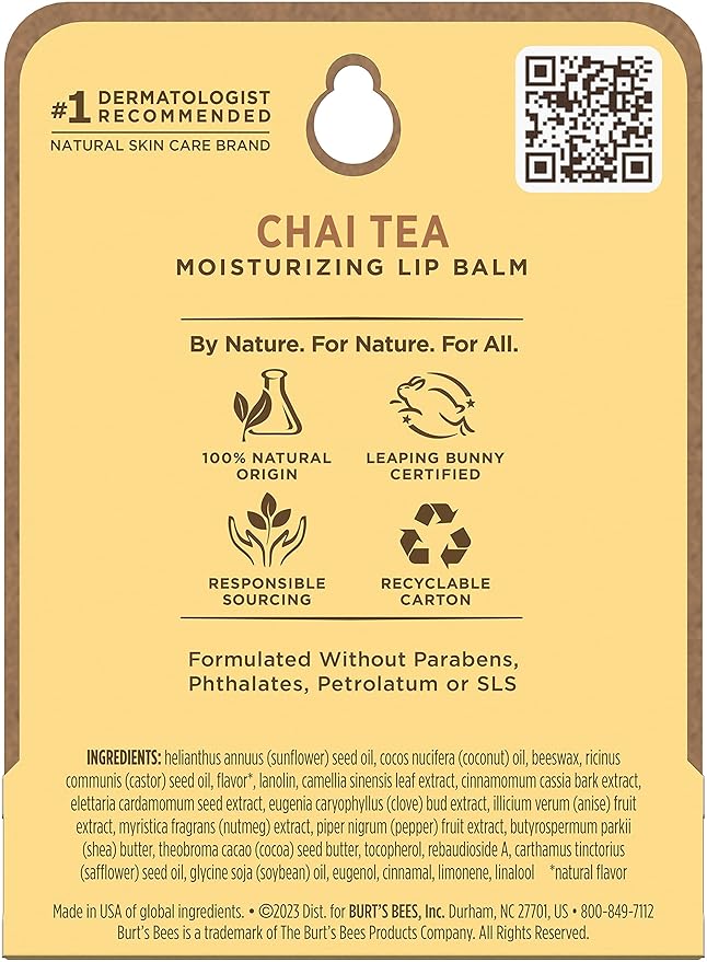 Burt's Bees Chai Tea Lip Balm Blister, 0.15 Ounce-VivaGrace Women