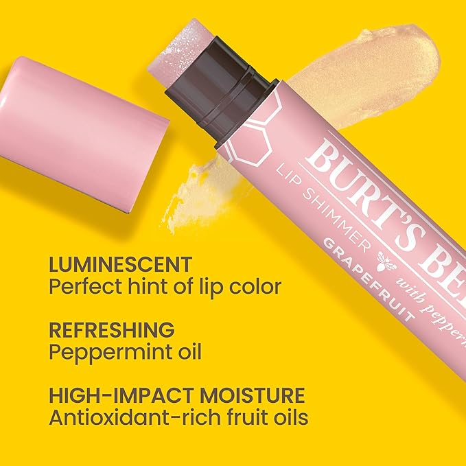 Burt's Bees Shimmer Lip Tint Set, Tinted Lip Balm Stick, Moisturizing for All Day Hydration with Natural Origin Glowy Pigmented Finish & Buildable Color, Grapefruit (4-Pack)-VivaGrace Women