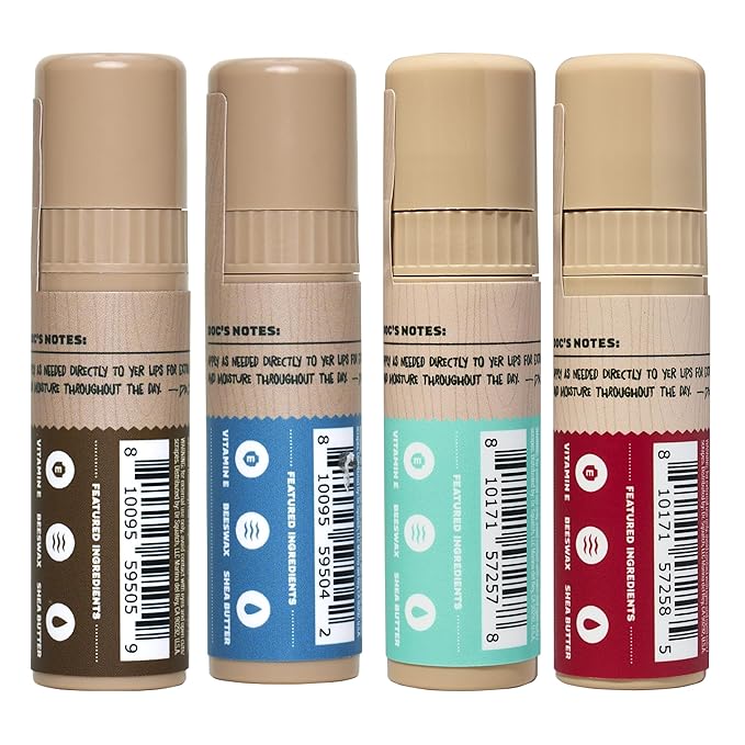 Dr. Squatch NEW Natural Lip Balm - Petrolatum, Paraben, Artificial Flavor-free - Shea Butter, Beeswax, Vitamin E - Original Squatch, Vanilla Bourbon, Coconut Cove, Wild Watermelon (0.25 oz, 4 Pack)-VivaGrace Women