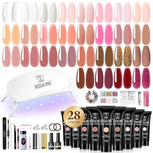 ROSALIND Poly Nail Gel Kit for Beginners - 28 Colors Extension Gel Set with UV/LED Nail Lamp, 72 Accessories (Base/Top Coat, Nail Forms, Tools), Long Lasting Salon Kit for DIY Manicure-VivaGrace Women
