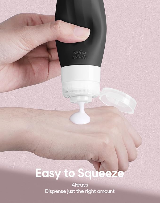 Morfone 16 Pack Silicone Travel Bottles Set for Toiletries TSA Approved Travel Containers Leakproof Squeezable Refillable Accessories 2oz 3oz for Shampoo Conditioner Lotion Liquids (Black Pink)-VivaGrace Women