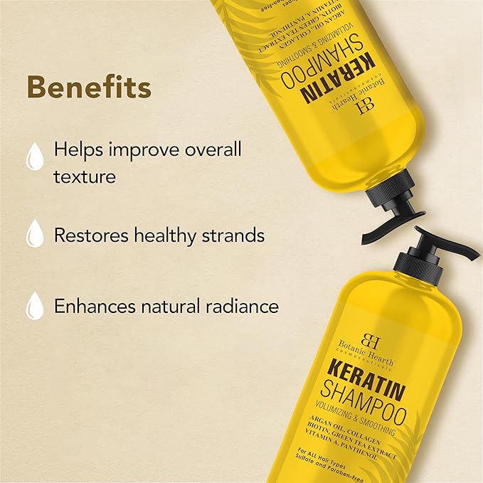 Botanic Hearth Keratin Shampoo | With Argan Oil, Collagen & Biotin | Best For Dry Damaged, Fizzy & Color Treated Hair | Hair Thickening & Sulfate Free | 16 Fl Oz (Pack Of 1)-VivaGrace Women