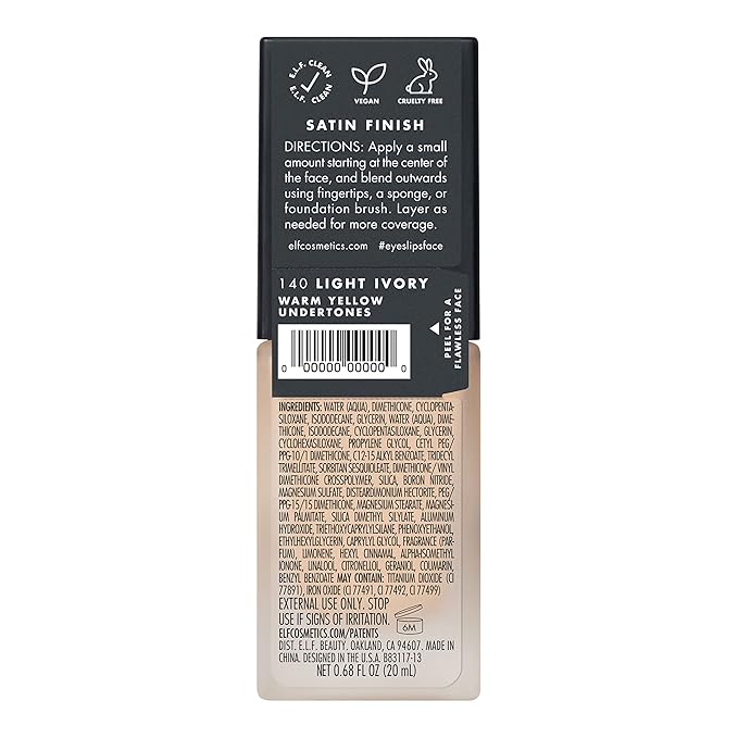 e.l.f. Flawless Finish Foundation, Lightweight & Medium Coverage, Semi-Matte Finish, Light Ivory, 0.68 Fl Oz (20mL)-VivaGrace Women