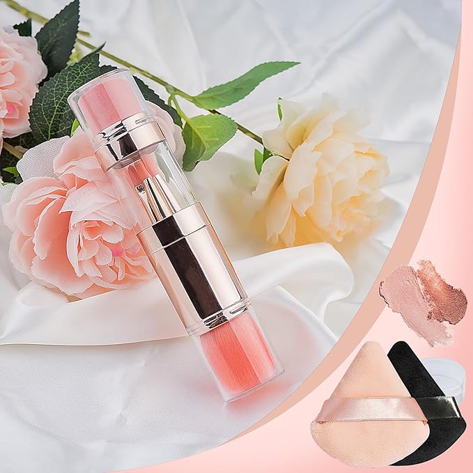 kullder Travel Makeup Brush 5 in 1 Makeup Brush set Blend Sponge Eyebrow Eyeshadow & Blush Brushes for Foundation Concealer Double Ended Makeup Brush with Powder Puff Ideal Womens Gifts-VivaGrace Women