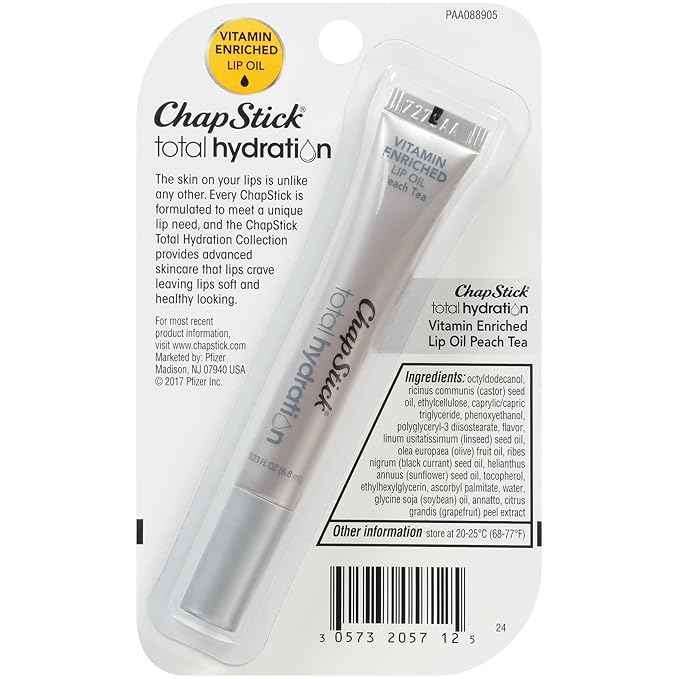 Chapstick Total Hydration VitaminEnriched Lip Oil Lip Care Oz, Non-Tinted, Peach Tea, 0.23 Ounce-VivaGrace Women