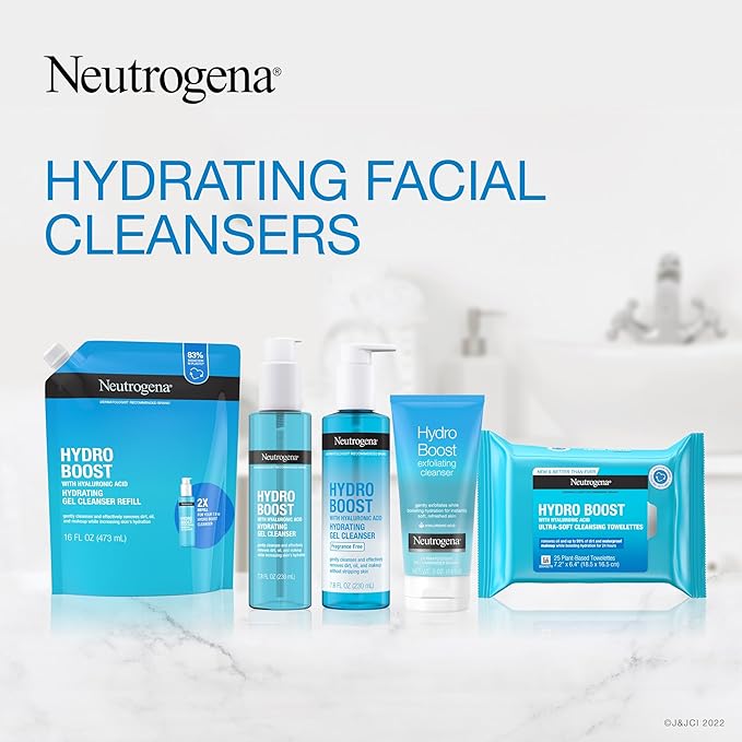 Neutrogena Hydro Boost Lightweight Hydrating Facial Cleansing Gel, Gentle Face Wash & Makeup Remover with Hyaluronic Acid, Hypoallergenic & Non Comedogenic, Refill Pouch, 16 fl. oz