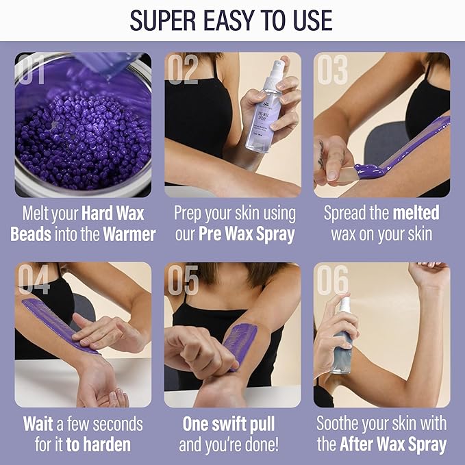 Tress Wellness Waxing Kit for Sensitive Skin – Safe for Face & Skin, Prep & Aftercare Spray, Easy to Use – At-Home Kit for Face, Bikini, Brazilian & Full Body - Digital Display, Purple-VivaGrace Women