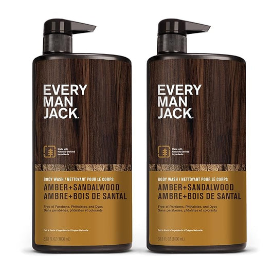 Every Man Jack Amber + Sandalwood Mens Body Wash for All Skin Types - Cleanse, Hydrate, and Smell Great - Free of Parabens, Phtalates, and Dyes - 33.8 fl oz (2 Pack)-VivaGrace Women
