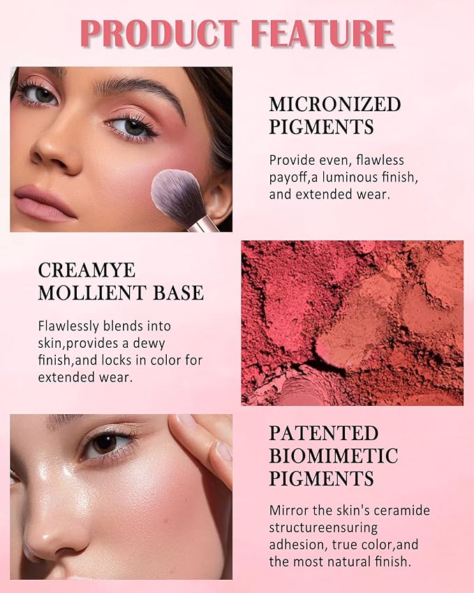 Matte Rose Face Blush Palette Kit with Brush-6 Colors Pink Purple Silky Mineral Blendable Blusher Contour Powder for Cheeks,Longlasting Facial Eyeshadow Beauty Cosmetic Makeup Gift for Women-Set 01-VivaGrace Women