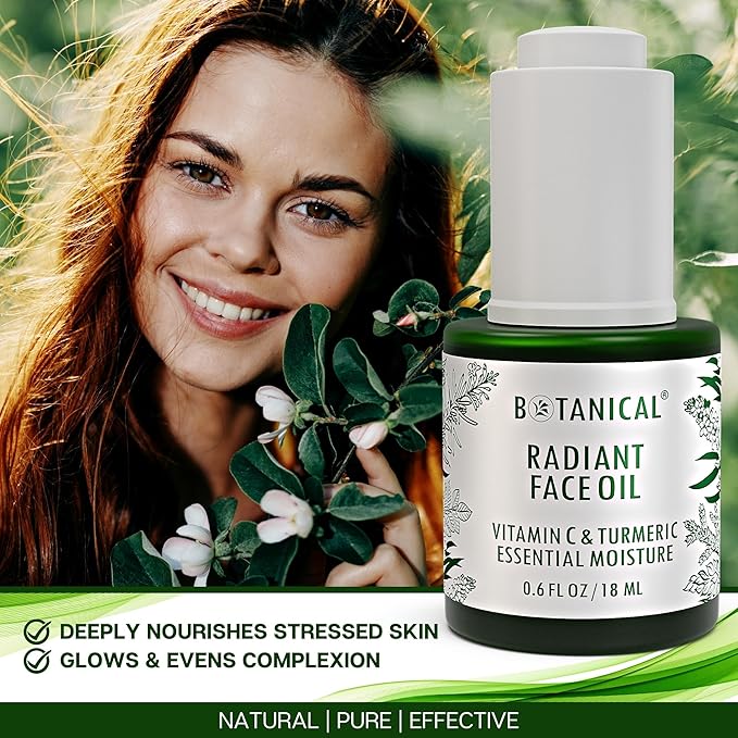 Botanical Radiant Face Oil | Skin Brightening Turmeric & Vitamin C Serum w/Gua Sha Lift Scraper | Organic, Pure, Natural Skincare (0.6 fl oz | 18 ml)-VivaGrace Women