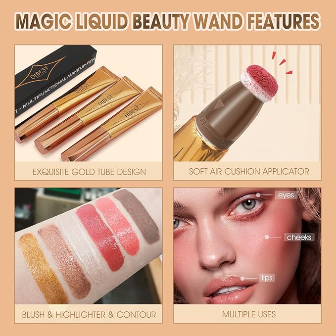 Liquid Highlighter Beauty Wand, Cream Liquid Highlighter Stick with Cushion Applicator, Lightweight Blendable, Long Lasting Silky Cream Highlighter Stick Contour Wand, Natural Face Shimmer Finish | 4# Highlight Pearl White-VivaGrace Women