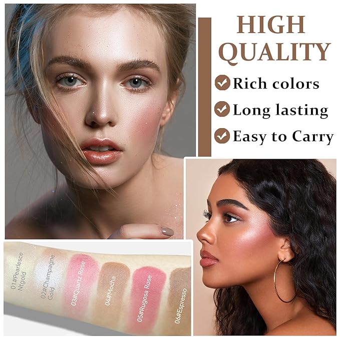 3PCS Cream Contour Stick Makeup Kit Face Highlighter Bronzer Blush Stick Long Lasting Illuminator Highlighters Makeup Stick for All Skin Tones(02 Champagne Gold+05 Rugosa Rose+06 Espresso)-VivaGrace Women