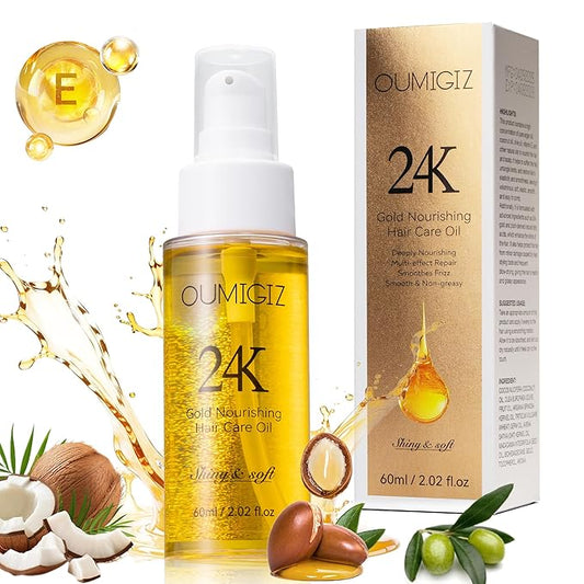 24K Gold Hair Oil, Repair Shine Serum with Coconut, Argan & Olive Oils - Heat Protectant and Frizz Control - Vegan, Lightweight Leave-In Treatment for Dry Damaged Hair (2.02 Fl Oz (Pack of 1))-VivaGrace Women