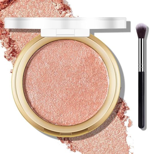 Baked Highlighter Powder Palette, Makeup Highlighter Powder Palette Sheer Shimmering Finish Face Highlighters Makeup Iluminadores de Maquillaje #05 Gold Brown-VivaGrace Women