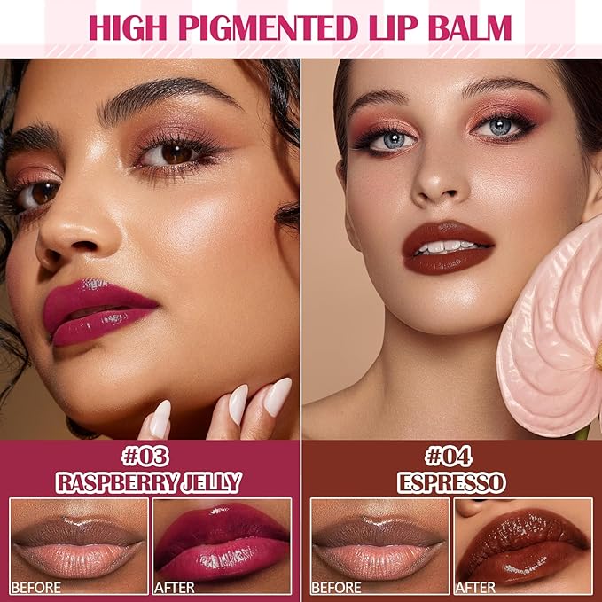 DAGEDA 3Colors Lip Glowy Balm Set, Hydrating Lip Balm Shine Lip Glow Oil, Clear Plumping Lip Gloss Tinted Jelly Balm, Natural Lip Care Makeup Glossy Lip Moisturizer for Dry Cracked Lips(B)-VivaGrace Women