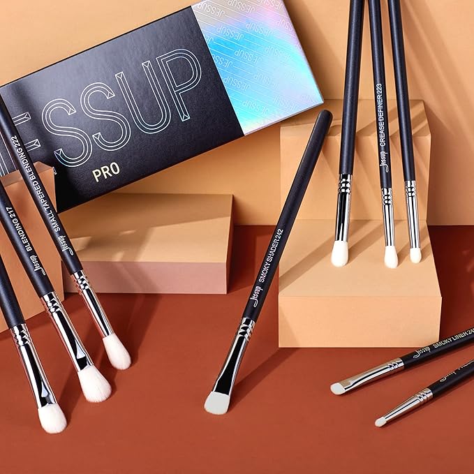 Jessup Eyeshadow Brush Set 11pcs Eye Makeup Brushes Set Professional Eye Shadow Brush Blending Brush Shader Crease Brush Black T340-VivaGrace Women