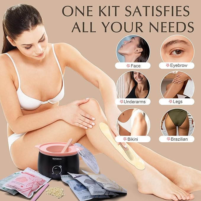 KOTAMU Waxing Kit-Professional Wax Warmer for Women& Men Hair Removal,Black Waxing Machine With Silicone Pot, Sensitive Skin Friendly Body Wax Kit Ideal for Face Bikin Brazilian Leg Home Salon-VivaGrace Women