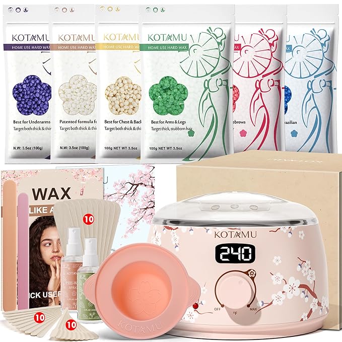 KOTAMU Waxing Kit for Women & Men, Professional Wax Warmer for Hair Removal with Silicone Pot, Wax Kit for Coarse Thick Fine Fuzzy Hair & Sensitive Skin, Waxing Warmer for Home Salon Use-VivaGrace Women