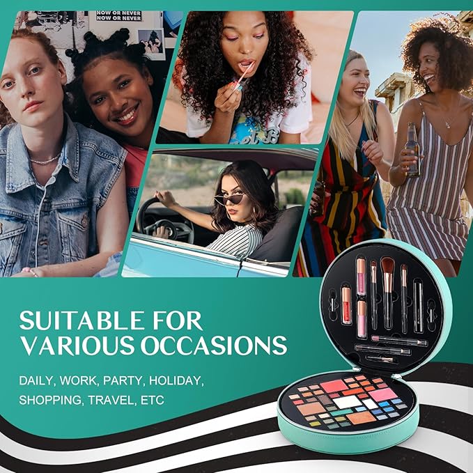 Color Nymph All In One Makeup Kit For Teens With Portable Cosmetics Bag, Multiple Makeups For Begginers As Christmas,New Year,Birthday Gift Included 38-Colors Eyeshadows Lipglosses Brushes(Green)-VivaGrace Women