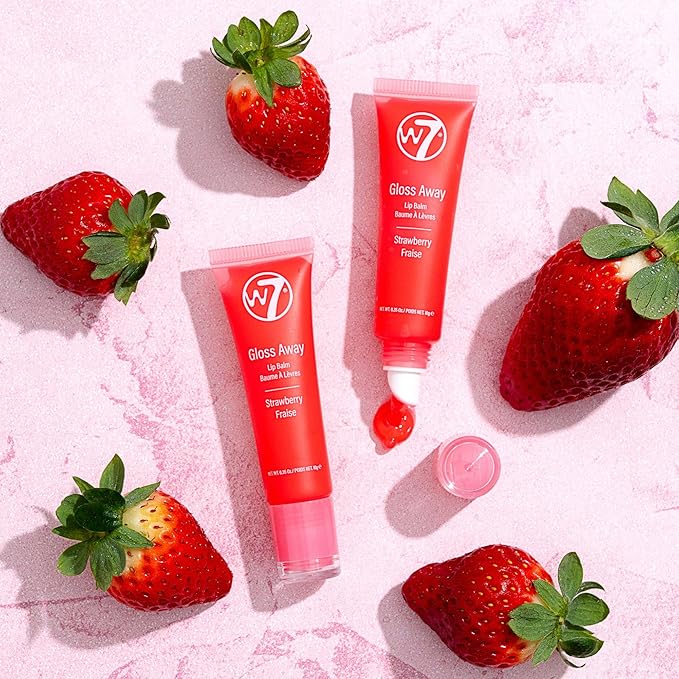 W7 Gloss Away Lip Balm - 2 Piece Set - Nourishing Lip Balm Formula With Shea Butter - Strawberry-VivaGrace Women