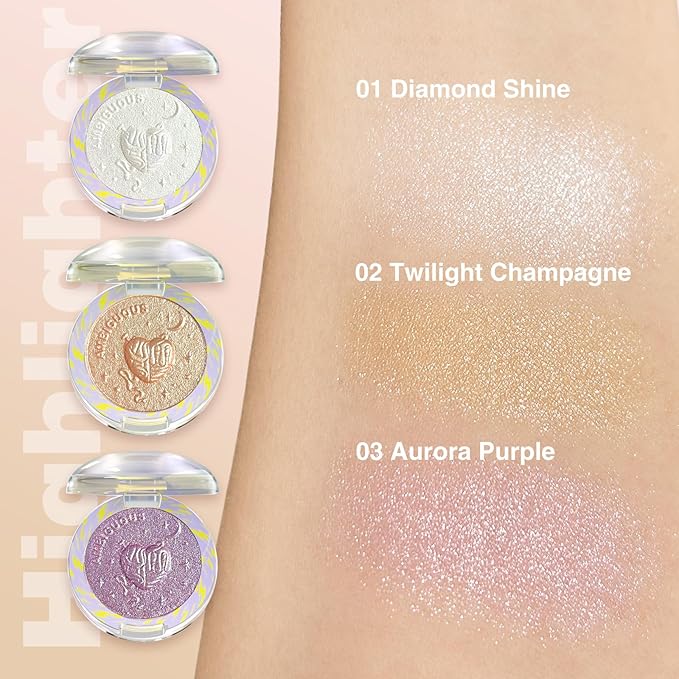 Glitter Sparkly Face Highlighter Makeup Palette Shimmer Radiant Glow Illuminator Iluminadores Palette 6g (02 Twilight Champagne)-VivaGrace Women