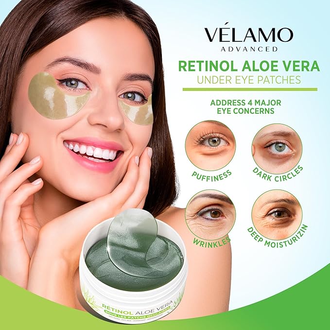 VELAMO ADVANCED Under Eye Patches: Aloe Vera Under Eye Mask for Dark Circles - Retinol Eye Patches for Wrinkles and Puffiness - Under Eye Bags Dark Circles Treatment for Women and Men 60 Pcs-VivaGrace Women