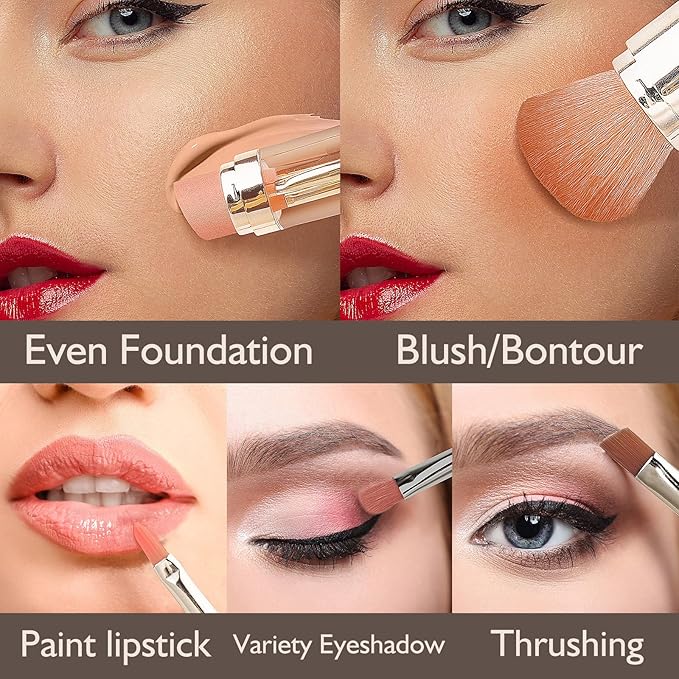 kullder Travel Makeup Brush 5 in 1 Makeup Brush set Blend Sponge Eyebrow Eyeshadow & Blush Brushes for Foundation Concealer Double Ended Makeup Brush with Powder Puff Ideal Womens Gifts-VivaGrace Women