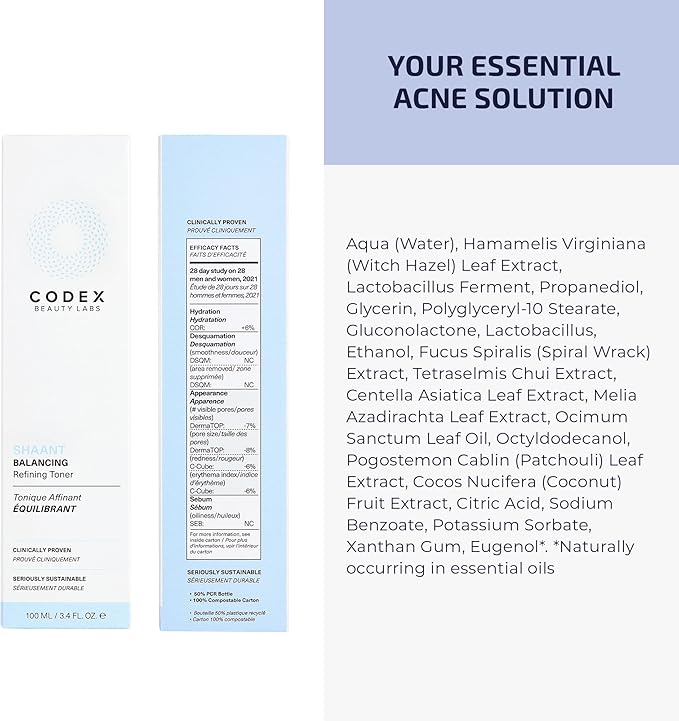 Codex Labs Shaant Refining Toner - Hydration & Pore Minimizer - for Acne Prone Skin - with 2% Gluconolactone - Cruelty-Free, Vegan Skincare (100ml)-VivaGrace Women