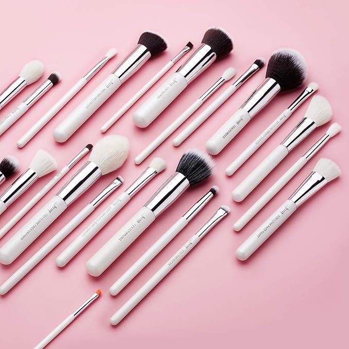 Jessup Brand 25pcs Professional Makeup Brush Set Beauty Cosmetic Foundation Powder Blusher Eyeshadow Blending Highlight Concealer Natural-Synthetic Hair Brushes Set (Pearl White/Silver)-VivaGrace Women
