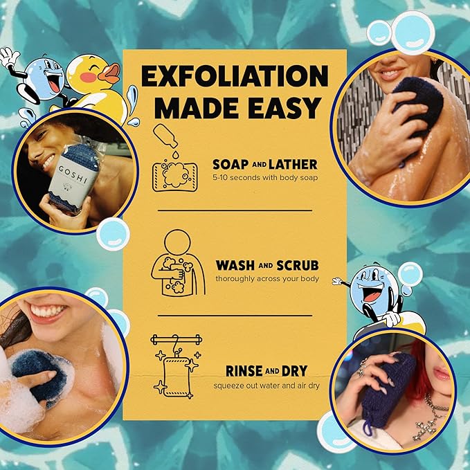 GOSHI Exfoliating Shower Sponge - Rip-Resistant, Rapid-Drying Exfoliating Bath Sponge for All Skin Types - Indigo Blue - Made in Japan-VivaGrace Women