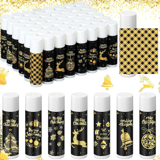 48 Pcs Lip Balm Bulk Gift Christmas Black Gold Lip Balms Christmas Lips Care Products, Lip Moisturizer Treatment for Christmas Stocking Stuffers, Appreciation Gifts for Women Girls Employee-VivaGrace Women