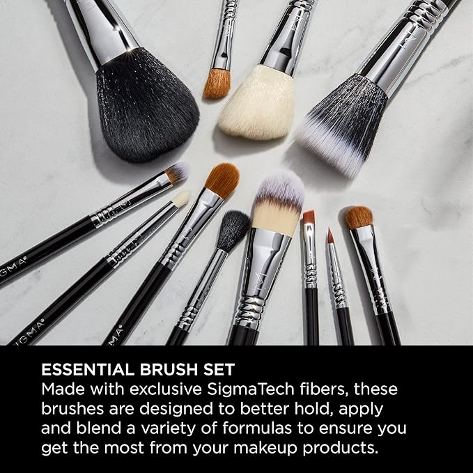 Sigma Beauty Essential Makeup Brushes Set – Professional Grade Makeup Brush Set with Premium Fibers and Sleek, Durable Handles for Face & Eyes, Includes 12 CK001 Black Makeup Brushes-VivaGrace Women
