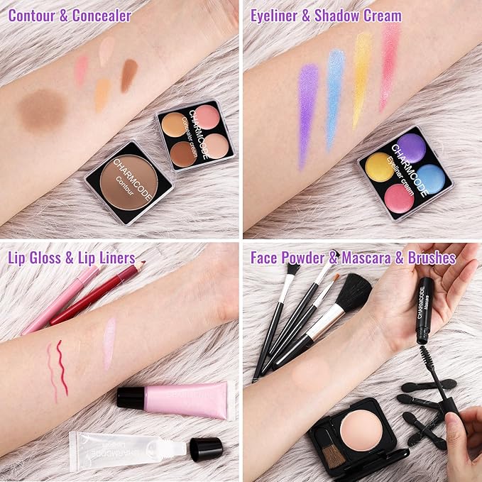Makeup Kit for Teen Girls & Women Full Kit, Beauty Train Case with Starter Cosmetic Set, Make Up Valentine's Day Gift Box with Eyeshadow,Lipgloss,Highlighter,Blush,Lip&Eye Pencils,Brush & More(Purple)-VivaGrace Women
