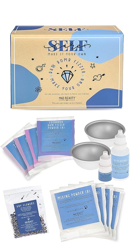 MAD BEAUTY Make It Your Own Bath Bomb Set (Up to 4 Bath Bombs), Self-Care DIY Kit, Floral Fragrance Oil, Dried Flowers, Reusable Molds, & Instructions-VivaGrace Women