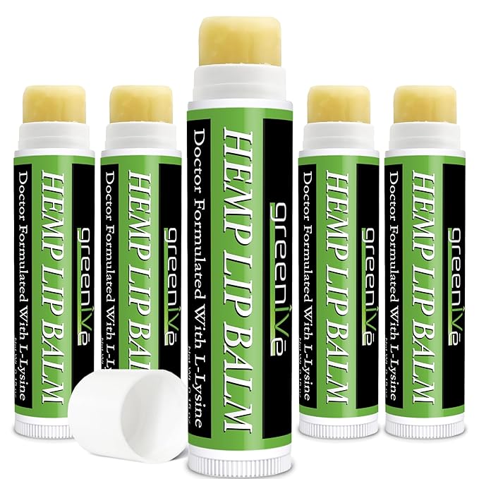 GreenIVe Hemp Lip Balm, Vegan, Omegas 3 & 6, Vitamin E, L-Lysine, Hydrating Handcrafted (5)-VivaGrace Women