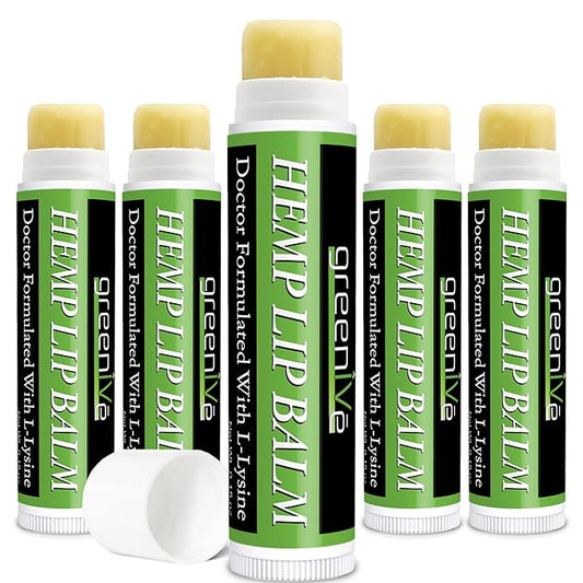 GreenIVe Hemp Lip Balm, Vegan, Omegas 3 & 6, Vitamin E, L-Lysine, Hydrating Handcrafted (5)-VivaGrace Women