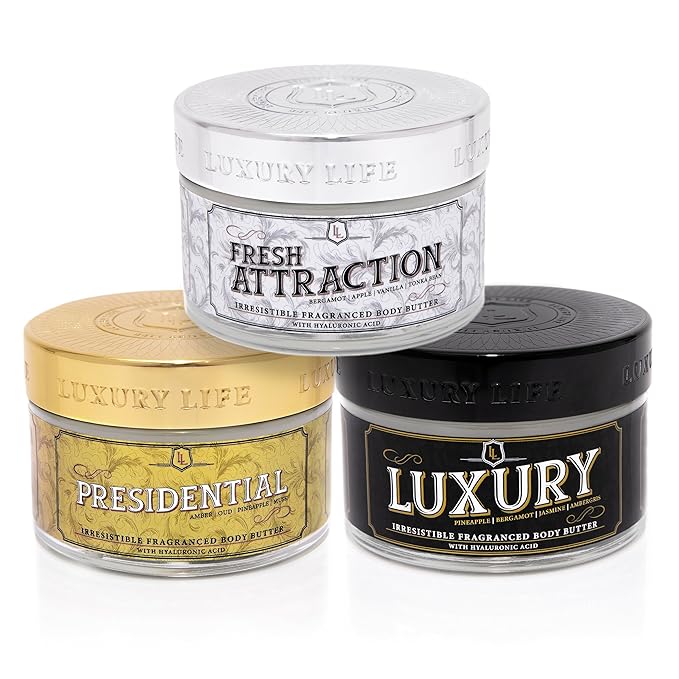 LUXURY LIFE BUTTER - Irresistibly Scented Body Butter with Hyaluronic Acid for Ultimate Moisture. Hydrates for a Non-Greasy Glamorous Glow (Presidential, Fresh Attraction, Luxury 5 oz)-VivaGrace Women