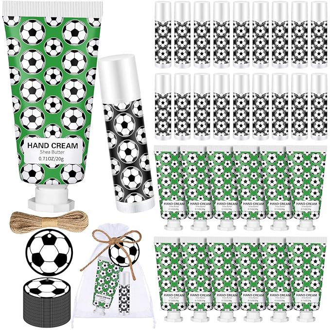 36 Sets Soccer Lip Balm Hand Cream Set soccer Party Favors, Include 36 Lip Balm 36 Moisturizing Hand Cream 36 Bags 36 Cards and Ropes for Soccer Accessories Gifts-VivaGrace Women