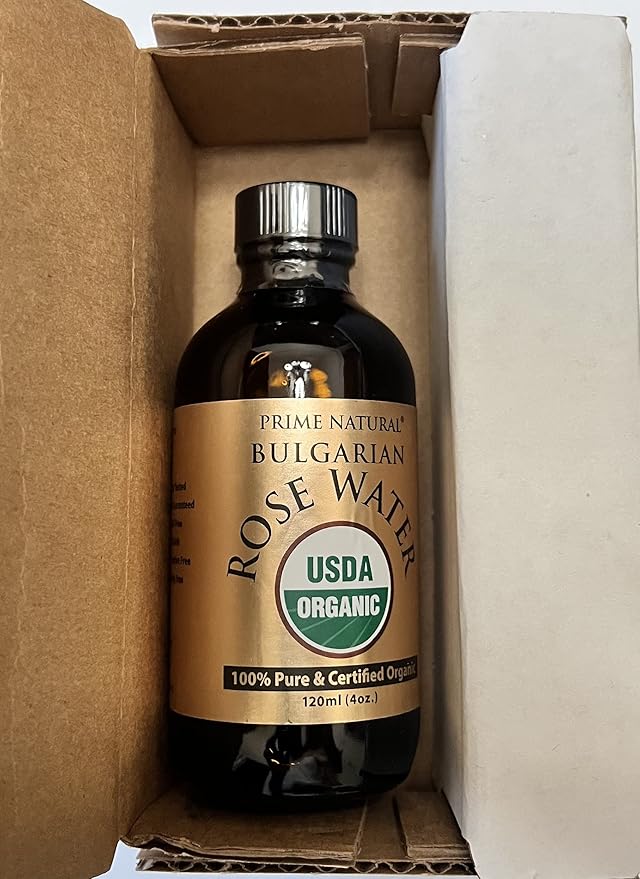 PRIME NATURAL Rose Water Spray 4oz/120ml, USDA Certified Organic, Facial Toner, Hydrating Mist for Face & Hair - Bulgarian, 100% Pure, Natural, Preservative-Free, Moisturizer from Fresh Rose Petals-VivaGrace Women