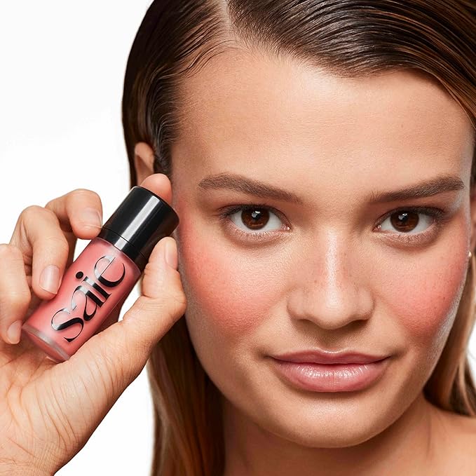 Saie Dew Blush - Lightweight Liquid Blush with a Blendable + Buildable Cream Finish - Dewy Cheek Tint with Doe Foot Wand Makeup Applicator - Neutral Pink Blush - Sweetie (.40 oz)-VivaGrace Women