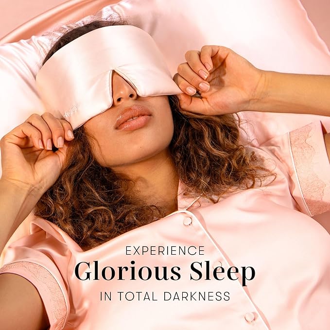 DROWSY Silk Sleep Mask. Face-Hugging, Padded Silk Cocoon for Luxury Sleep in Total Darkness. (Sunset Pink)-VivaGrace Women