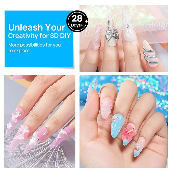 MIZHSE Solid Builder Gel for Nails, Clear 60g 3D Sculpting Gel for Nail Art Non-Sticky Molding Hard Gels UV LED Nail Charm with Gold Chrome Nail Powder and 3D Silicone Flower Mold Kit for DIY Salon-VivaGrace Women