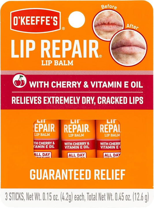 O'Keeffe's Lip Repair Lip Balm with Cherry & Vitamin E Oil, Stick (Pack of 3)-VivaGrace Women