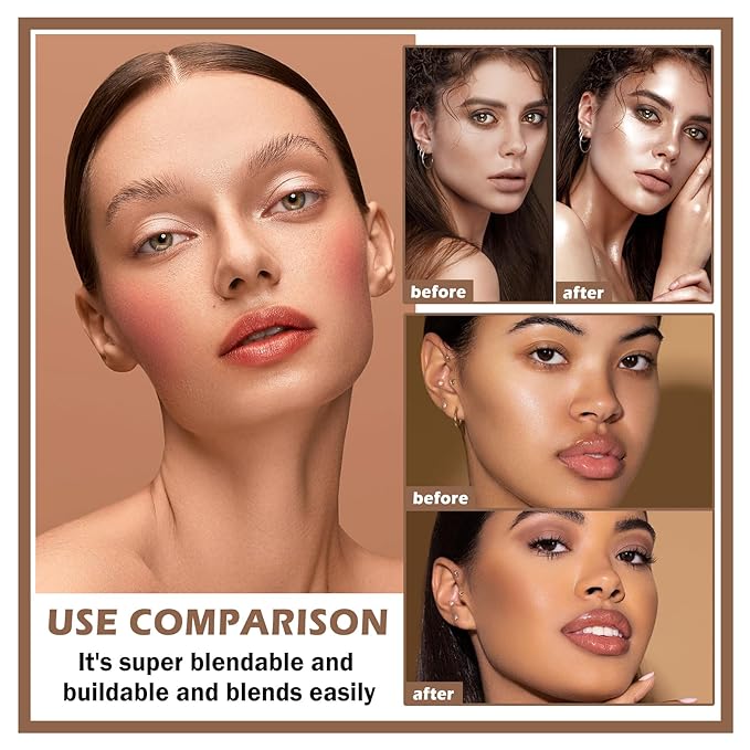 3PCS Cream Contour Stick Makeup Kit Face Highlighter Bronzer Blush Stick Long Lasting Illuminator Highlighters Makeup Stick for All Skin Tones(02 Champagne Gold+05 Rugosa Rose+06 Espresso)-VivaGrace Women
