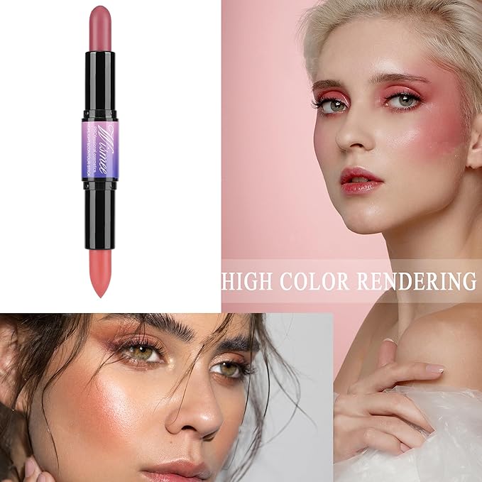 Dual-Ended Cream Blush Stick,Cream Blush Makeup Stick,Buildable Blush Stick for Cheeks Long Wearing,Easy Application,Lightweight Multi Stick,Plum & Peach-VivaGrace Women