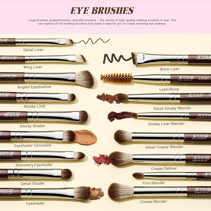 Jessup Makeup Brushes Set Professional 25pcs Premium Synthetic Make up Brushes for Foundation Eyeshadow Blending Concealer Blush Contour Bronzer Eyeliner Eyebrow, Shimmer Brown T511-VivaGrace Women
