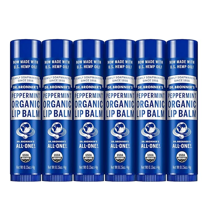 Dr. Bronner's - Organic Lip Balm (Peppermint, 0.15 ounce, 6-Pack) - Made with Organic Beeswax and Avocado Oil, For Dry Lips, Hands, Chin or Cheeks, Jojoba Oil for Added Moisture, Cooling and Hydrating-VivaGrace Women