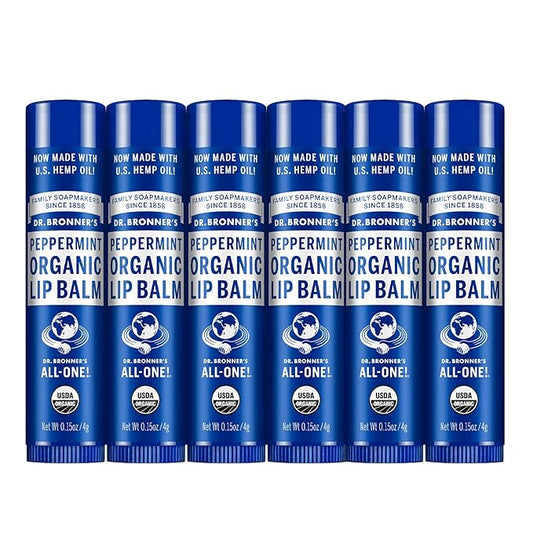 Dr. Bronner's - Organic Lip Balm (Peppermint, 0.15 ounce, 6-Pack) - Made with Organic Beeswax and Avocado Oil, For Dry Lips, Hands, Chin or Cheeks, Jojoba Oil for Added Moisture, Cooling and Hydrating-VivaGrace Women