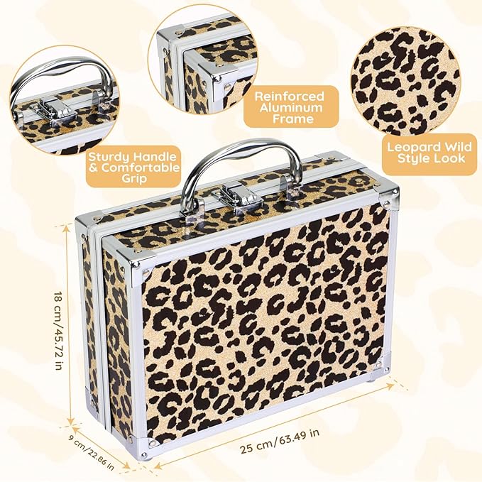 Anpro All-In-One Leopord Double Folding Makeup Carry Case with Pro Teen Makeup Set, Full Starter Kit with Makeup Brushes, Lipsticks, Eyeshadow Palette, Blushes, Glitter Gel, Ideal Present for Girls-VivaGrace Women