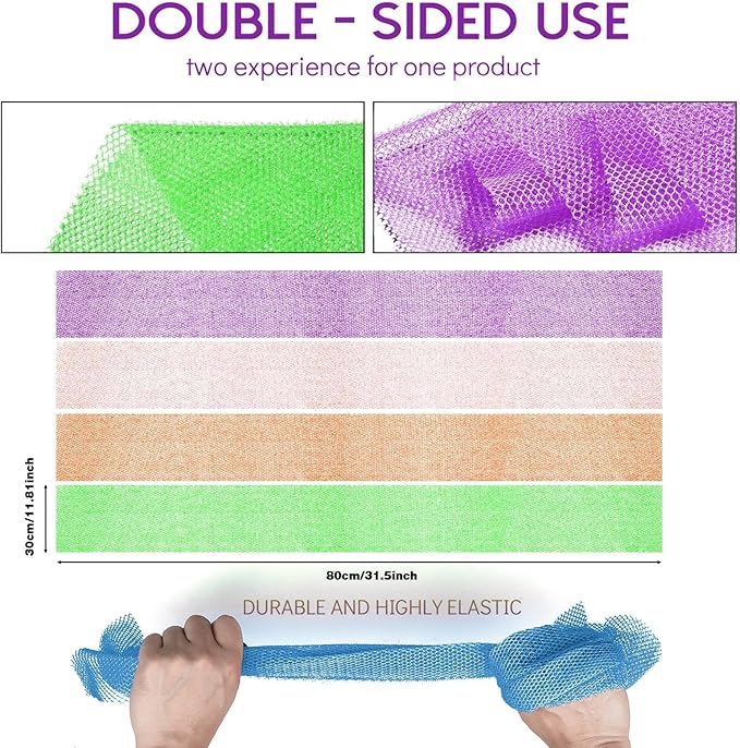 UJFQBH 4 Pieces African Net Sponge African Net Long Net Bath Sponge Exfoliating Shower Body Scrubber Back Scrubber Skin Smoother,Great for Daily Use (Purple, Orange, Green, Pink)-VivaGrace Women